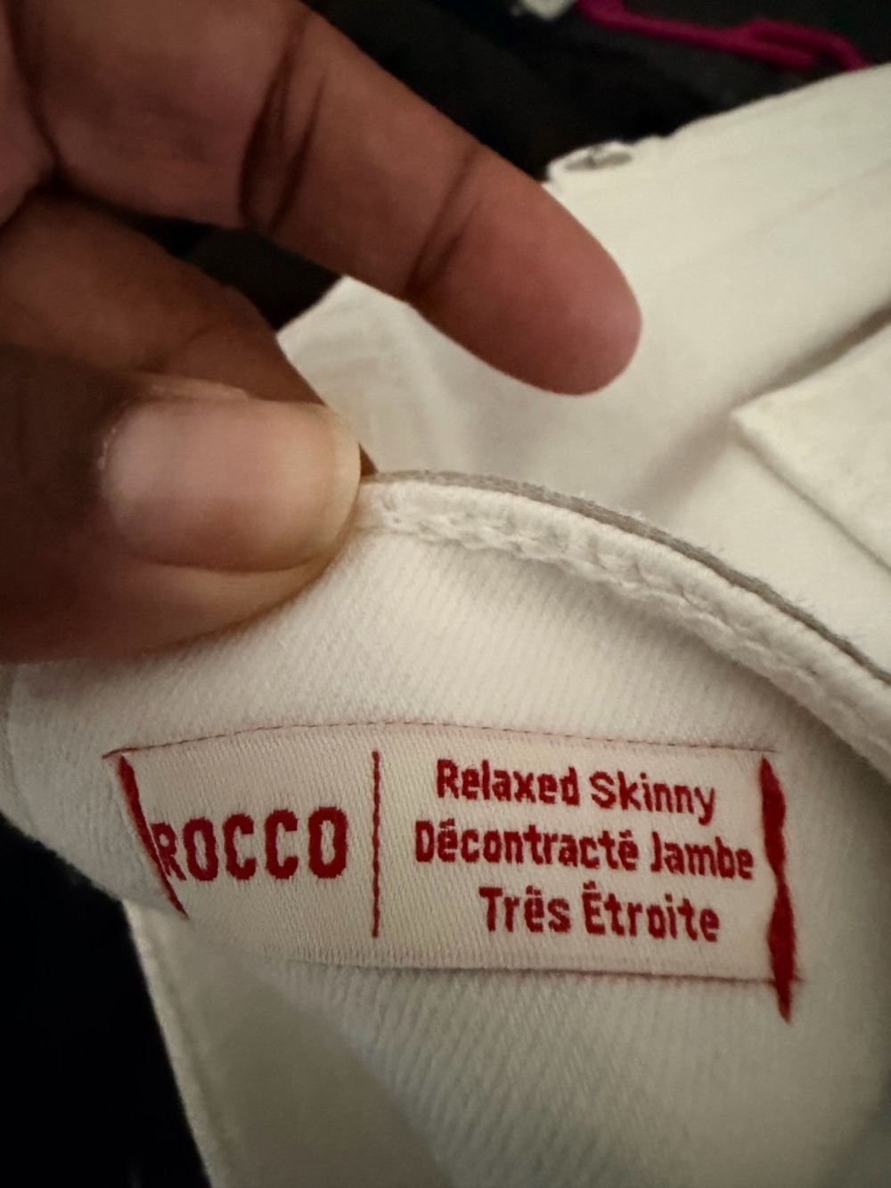 True Religion Rocco Relaxed Skinny Jeans in White with Red Tag